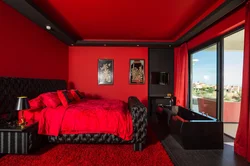 Red furniture in the bedroom interior