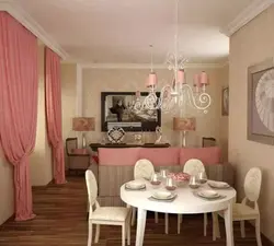 Color combination with pink in the kitchen interior photo