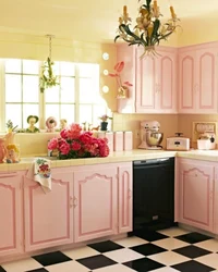 Color combination with pink in the kitchen interior photo
