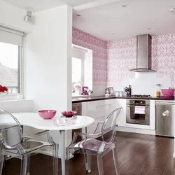 Color combination with pink in the kitchen interior photo