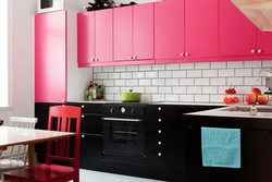 Color combination with pink in the kitchen interior photo
