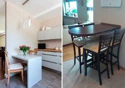 Table against the wall in the kitchen real photos