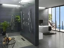 Bathroom interior with shower without bathtub