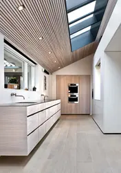 Laminate on the ceiling in the kitchen interior