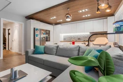 Laminate on the ceiling in the kitchen interior