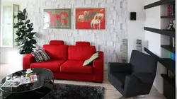 Red and white living room design