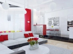 Red and white living room design