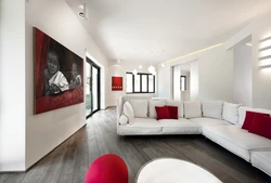 Red and white living room design