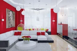 Red and white living room design