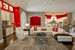 Red and white living room design