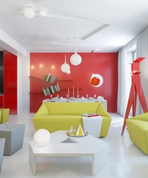 Red and white living room design