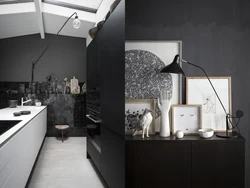 Black wall in the kitchen interior photo