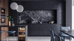 Black wall in the kitchen interior photo