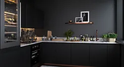 Black wall in the kitchen interior photo