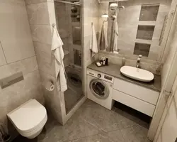Rectangular bathroom design with toilet and washing machine