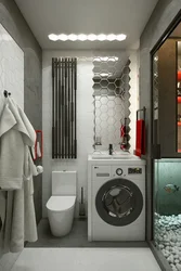 Rectangular Bathroom Design With Toilet And Washing Machine