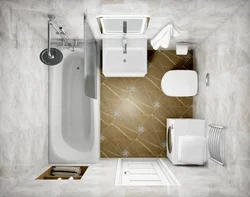 Rectangular bathroom design with toilet and washing machine