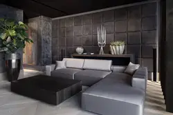 Porcelain tiles in the living room interior on the wall