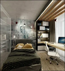 Interior of a bedroom and work room in one