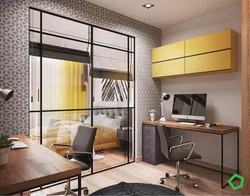 Interior of a bedroom and work room in one