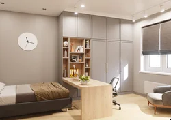 Interior of a bedroom and work room in one