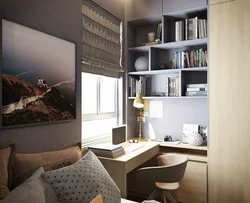 Interior of a bedroom and work room in one