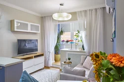 Kitchen Living Room Design 18 Sq M Rectangular With Balcony Photo