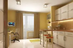 Mətbəx qonaq otağı dizaynı 18 kv m düzbucaqlı balkon şəkli ilə