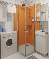 Bathroom Interior With Shower And Washing Machine