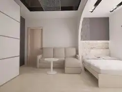Living room design 18 m with a partition for the bedroom photo