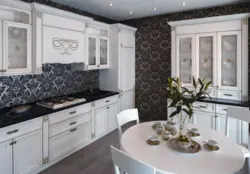Wallpaper for kitchen interior design with light furniture