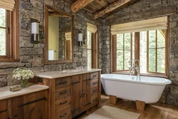 Photo of a bathtub in a wooden style