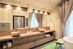 Photo of a bathtub in a wooden style