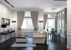 Kitchen living room with two windows on one wall photo