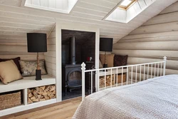 Bedroom design at the dacha in a wooden house