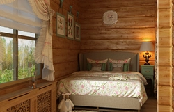 Bedroom design at the dacha in a wooden house