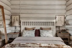 Bedroom design at the dacha in a wooden house