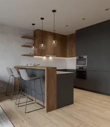 Living room design in an apartment with a bar counter