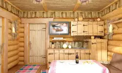 Kitchens in a bathhouse made of wood photo