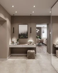Gray tiles in the hallway interior