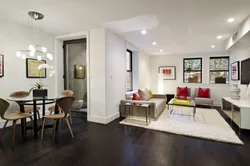 White Living Room Dark Floor In The Interior