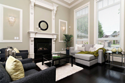 White living room dark floor in the interior