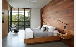 Bedroom wall made of wood photo