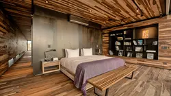Bedroom wall made of wood photo