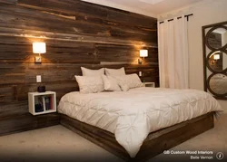 Bedroom wall made of wood photo