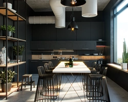 Kitchen with black table photo