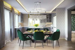 Kitchen design with green sofa photo