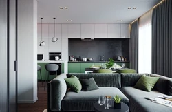 Kitchen design with green sofa photo