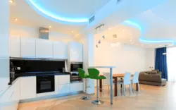 Suspended ceiling with lighting in the kitchen photo