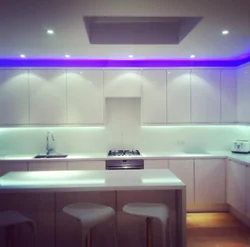 Suspended ceiling with lighting in the kitchen photo